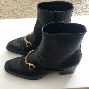 Stella McCartney Black and Gold Ankle Booties with Horsebit Detail
